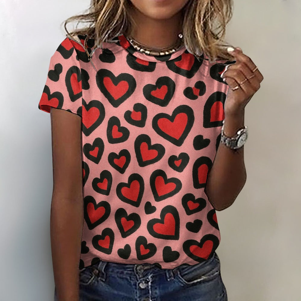 Valentine's Day Red Leopard Women's 100% Cotton T-Shirt