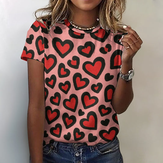 Valentine's Day Red Leopard Women's 100% Cotton T-Shirt
