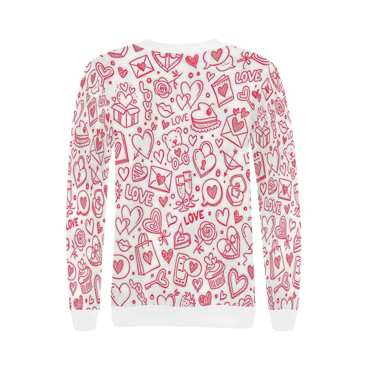 Valentine's Day Doodle Women's Rib Cuff Crew Neck Sweatshirt