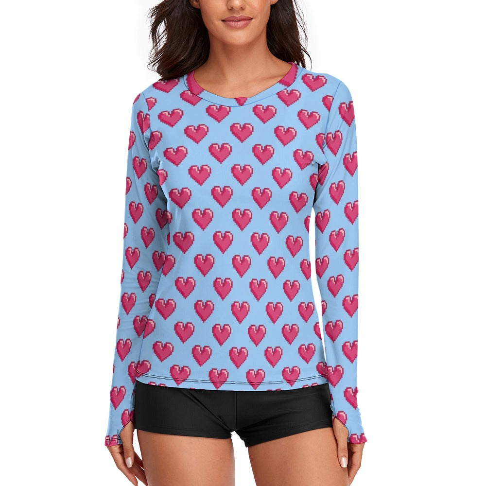 Pixelated Hearts Valentine's Day Women's Long Sleeve T-Shirt