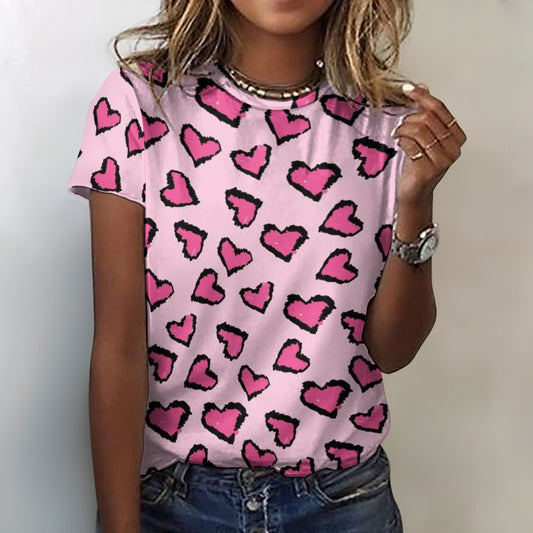 Valentine's Day Pink Leopard Women's 100% Cotton T-Shirt