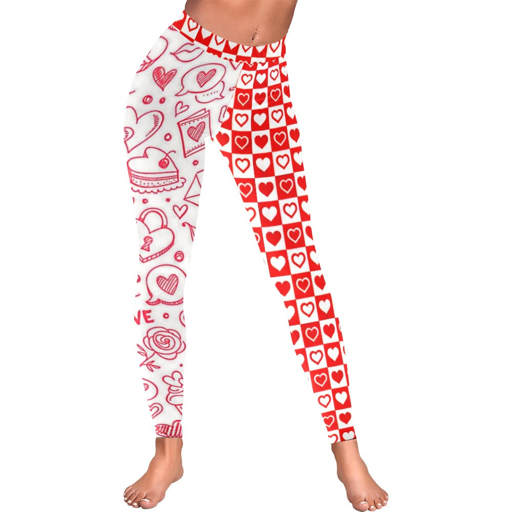 Valentine's Day Checkerboard Doodle Women's Leggings