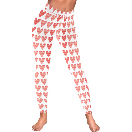 Valentine's Day Pink and Red Hearts Women's All-Over Low Rise Leggings