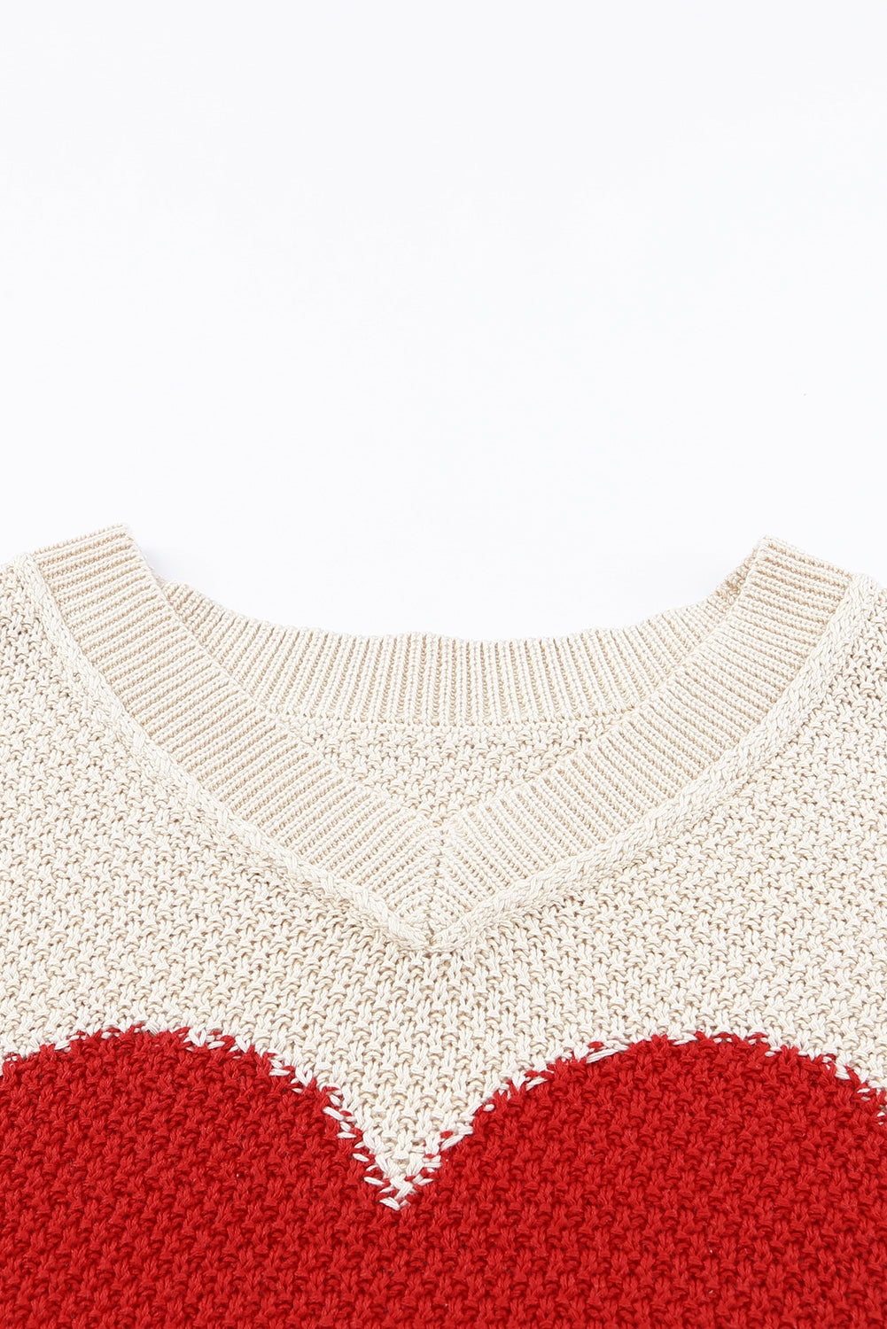 Beige V-neck Dropped Sleeve Heart Print Sweater