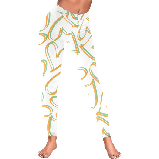 White Calligraphy Hearts Valentine's Day Women's All-Over Low Rise Leggings