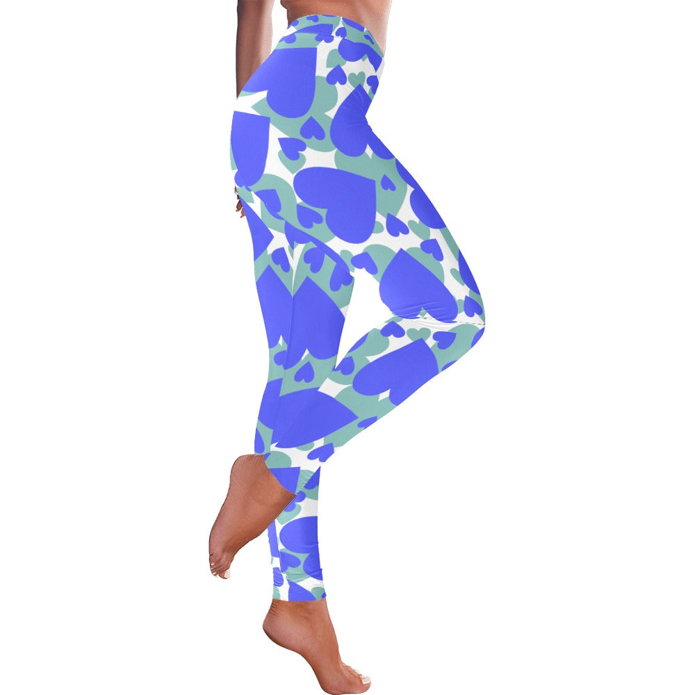 Blue Hearts Valentine's Day Women's All-Over Low Rise Leggings