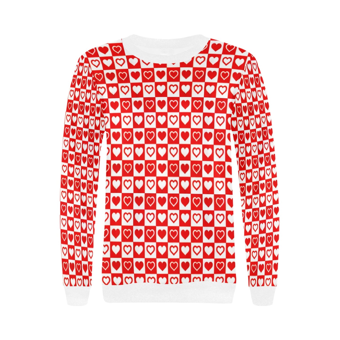 Red and White Checkerboard Hearts Pattern Women's Sweatshirt