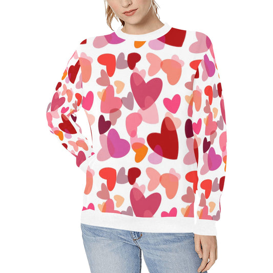 Mosaic Hearts Valentine's Day Women's Rib Cuff Crew Neck Sweatshirt