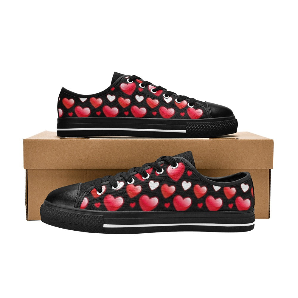 Red Hearts on Black Canvas Women's Valentine's Day Shoes