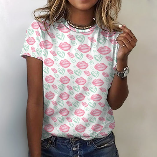 Valentine's Day Lips and Hearts Women's 100% Cotton T-Shirt