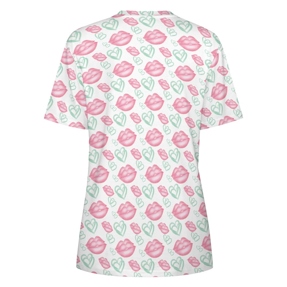 Valentine's Day Lips and Hearts Women's 100% Cotton T-Shirt
